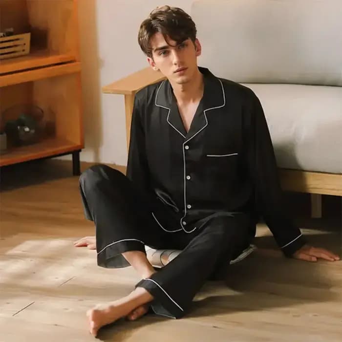 Hommes pyjamas ensemble hiver vêtements de nuit pour homme chemise à manches longues pyjama mâle soie Satin dormir