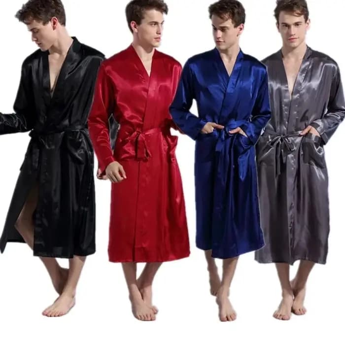 Robe en Satin pour hommes, col en V, Kimono, peignoir Long, pyjama, vêtements de nuit, Robes de noël pour fête de mariage, vêtements de détente pour hommes