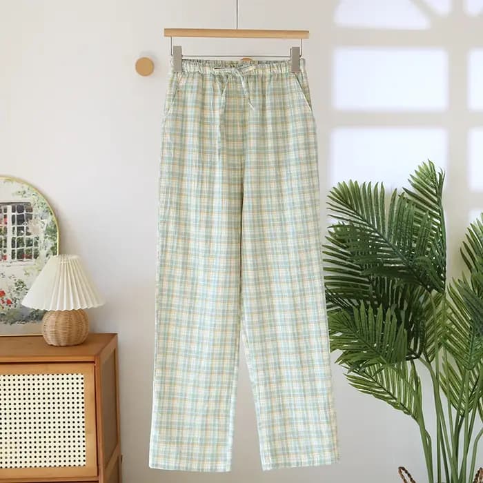 Pantalon de pyjama en pur coton pour Couple, pantalon pour hommes et femmes, Plaid, taille élastique, bas de sommeil, ample, loisirs, printemps et automne