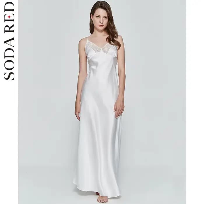 Robe de nuit longue sexy pour femme en soie artificielle satinée, nuisette de nuit à décolleté plong