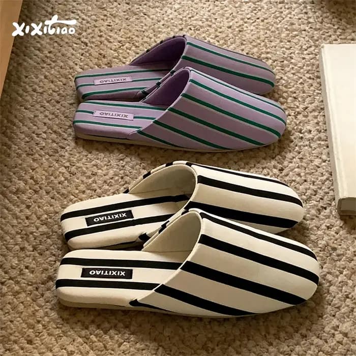 XIXITIAO NOUVEAU Chaussons d'intérieur à rayures pour femme