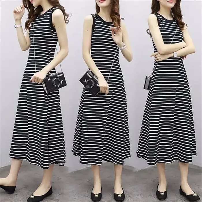 Robe longue chic sans manches à rayures et bretelles spaghetti pour femme, col en V asymétrique, cou