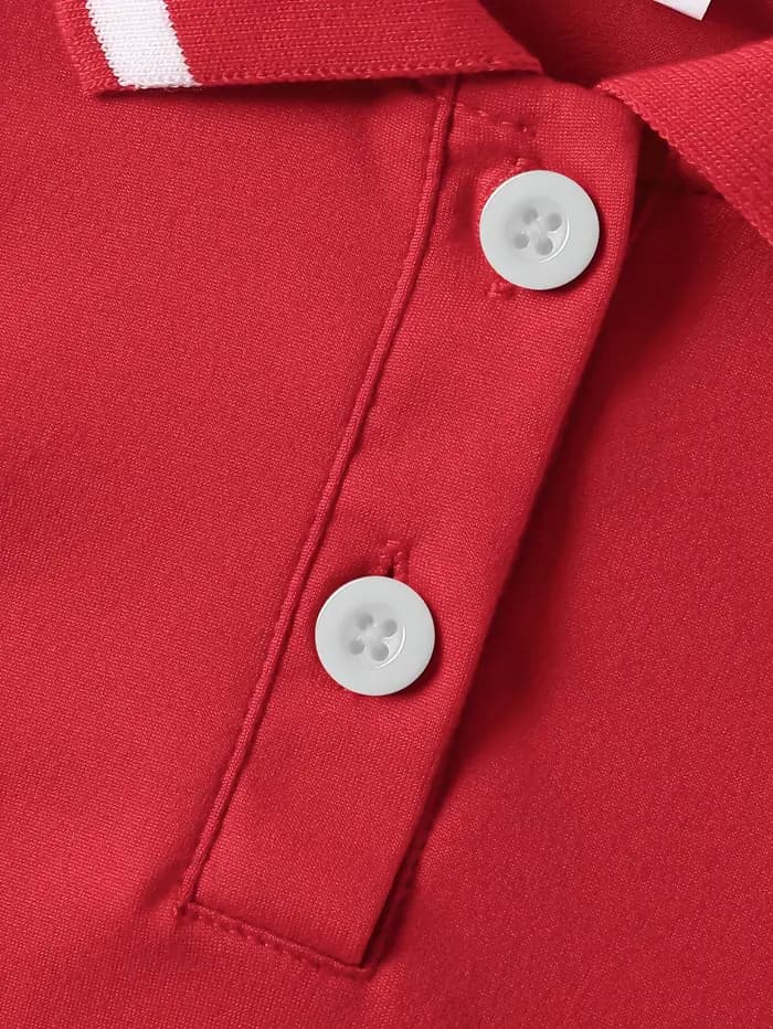Robe vintage rouge sans manches à col polo – Jupe plissée avec accent de cœur pour filles