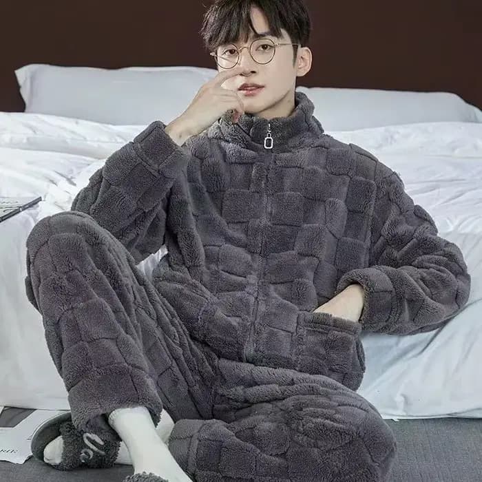 2025 Pyjamas à carreaux pour hommes corail vêtement de nuit en polaire dormir tenue de nuit fermetur