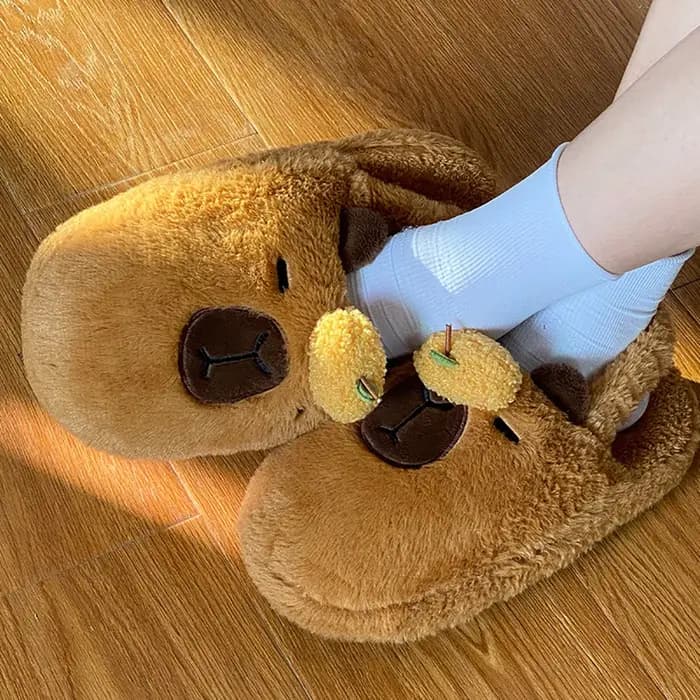 Capybara pantoufles en peluche dessin animé Capibara chaussures en coton animaux mignons pantoufle femmes hommes cadeaux d'anniversaire