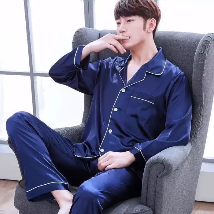 Hommes pyjamas ensemble hiver vêtements de nuit pour homme chemise à manches longues Pijama mâle soie Satin dormir