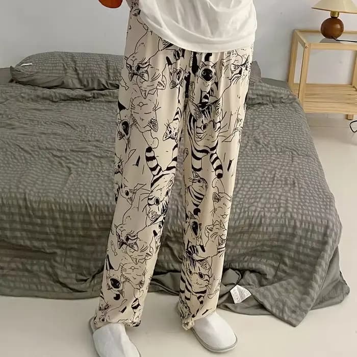 Pantalon de pyjama femme dessin animé Moe chat grande bataille
