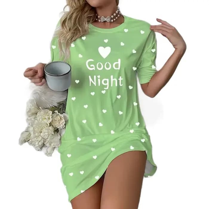 Chemise de nuit décontractée pour femme à imprimé pois