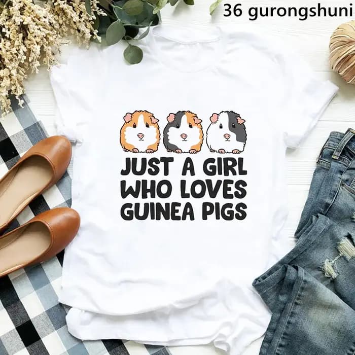 Juste une fille qui aime les cochons d'inde impression graphique t-shirts filles rose noeud papillon