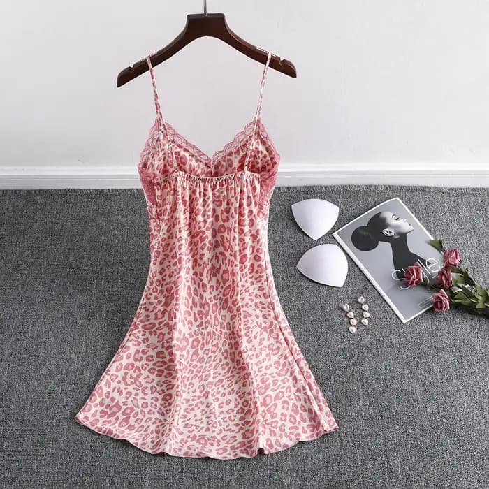 Chemise de nuit d'été sexy rose à imprimé léopard pour femme