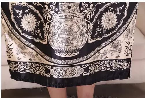 Robe de nuit en satin noir à imprimé fantaisie pour femme, caftan, peignoir, tenue d'intérieur d'été, grande taille 6XL