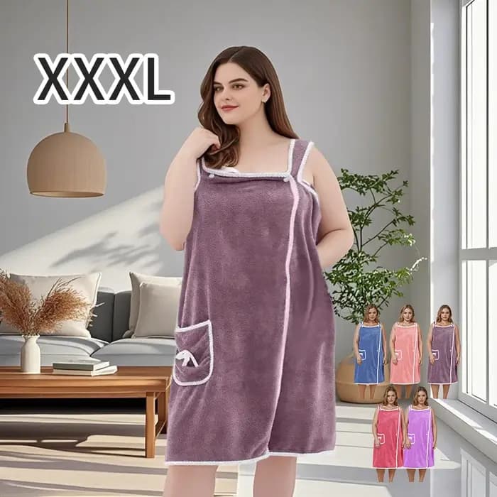 Robe de bain en tissu éponge ajustable pour femmes grandes tailles - Robe de bain douce et mignonne avec nœud, portable, avec poche pour la maison