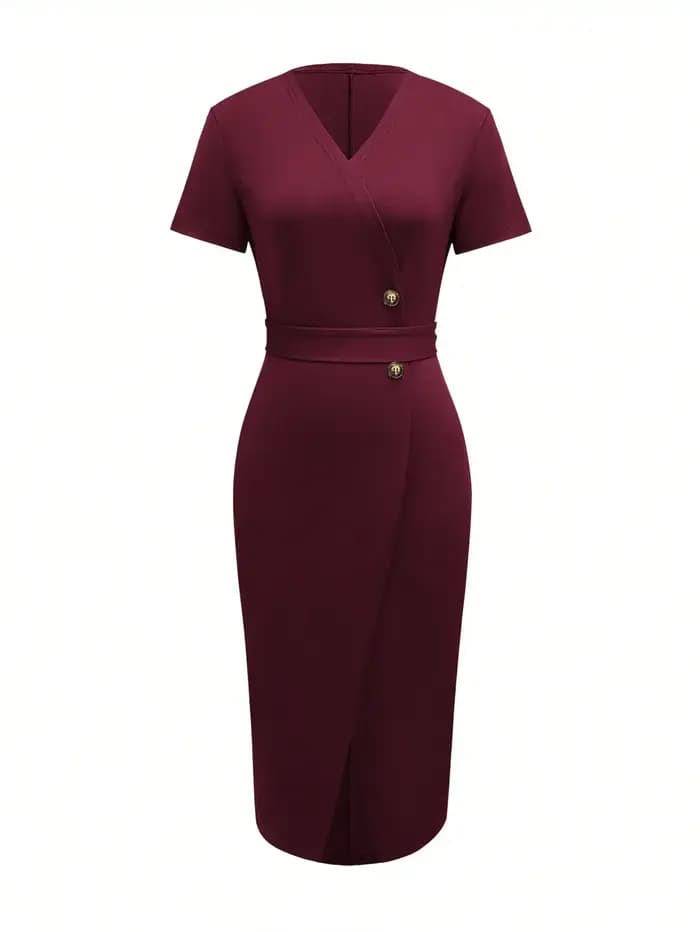 Robe mi-longue bordeaux pour femme