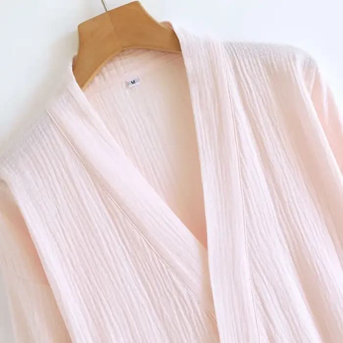 2026 nouveau printemps et automne Couple Robe de nuit 100% coton crêpe peignoir grande couleur unie maison