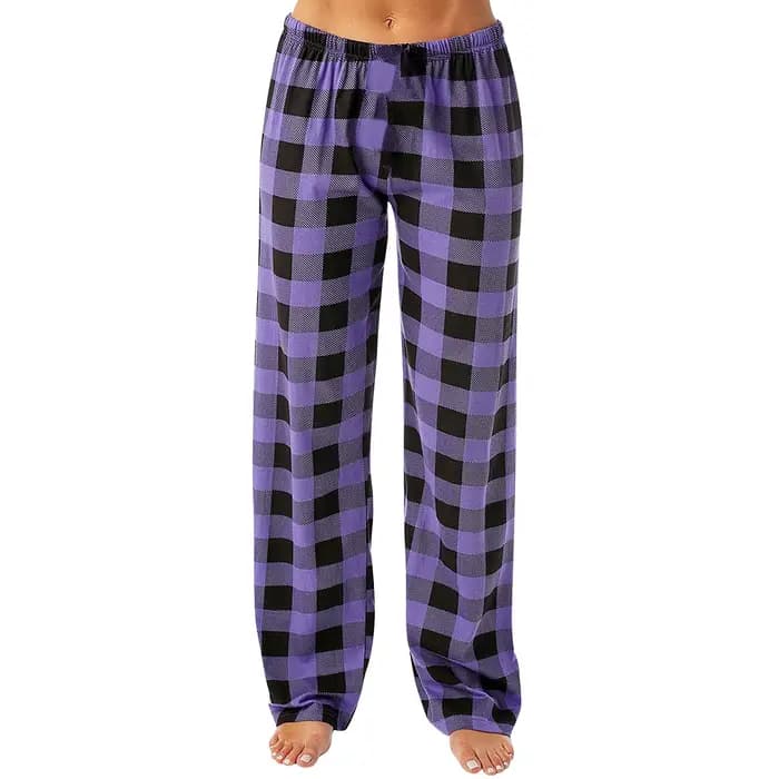 Pantalon de pyjama femme en polyester motif plaid pour automne bas de sommeil large avec cordon de serrage confortable pour maison