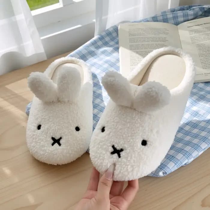 Miffy hiver confort chaud dessin animé mignon anti-dérapant pantoufles Kawaii en peluche coton