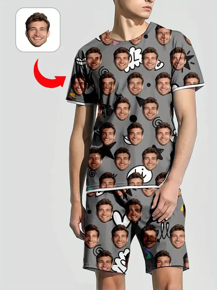 Photo personnelle personnaliser pyjamas confortable ample maison ensemble saint valentin cadeau hommes femmes visage