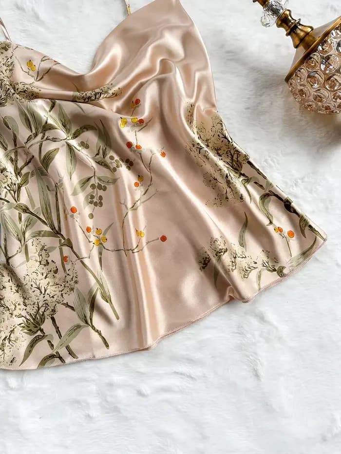 Ensemble pyjama élégant 4 pièces à imprimé cerises pour femme