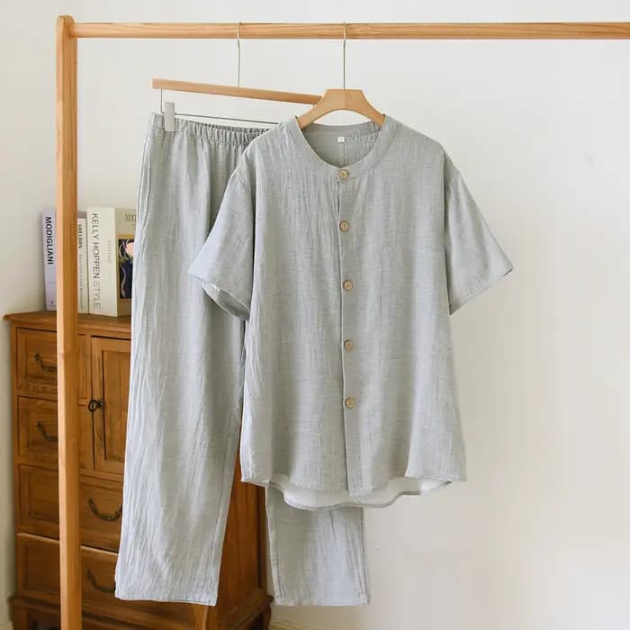 2025 Couple Tencel chanvre coton pyjamas hommes et femmes décontracté Simple et confortable à manches courtes pantalon ensemble de vêtements de détente