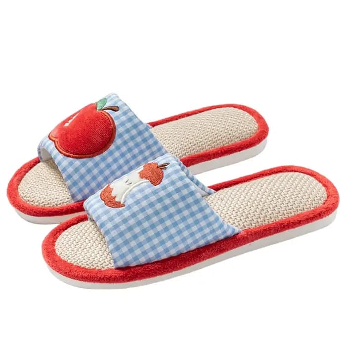 Kawaii – pantoufles en lin pour maison de fraises, pantoufles d'intérieur antidérapantes à rayures,