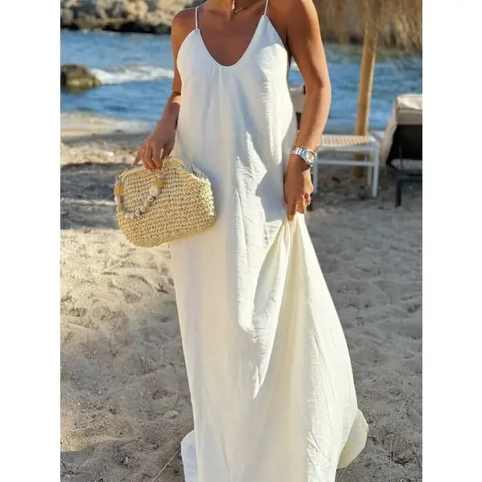 Robe longue d'été pour femmes, ample, vacances, plage, Sexy, bretelles, col en V, dos nu, vacances,