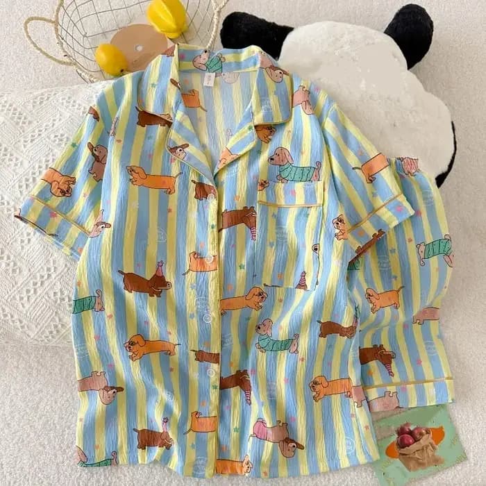 Pyjama Kawaii à imprimé étoiles et rayures pour femme