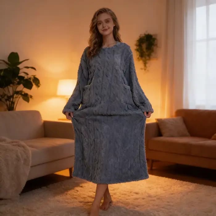 Chemise de nuit en polaire pelucheuse pour femme