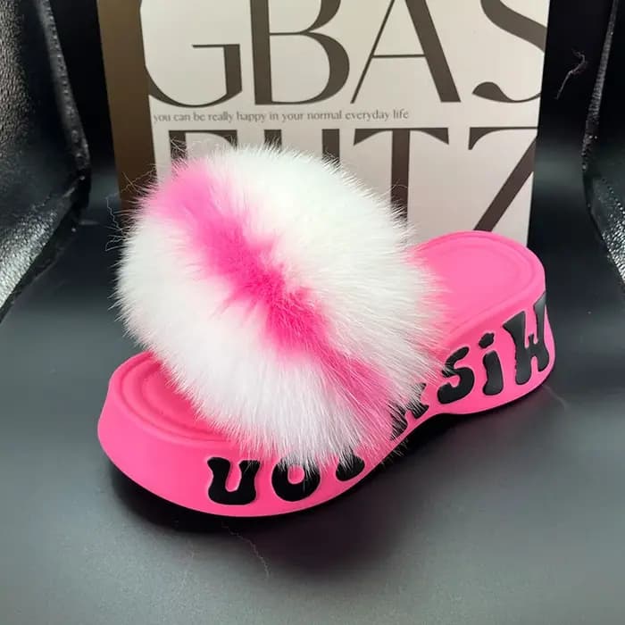 Pantoufles en vraie fourrure de renard pour femme