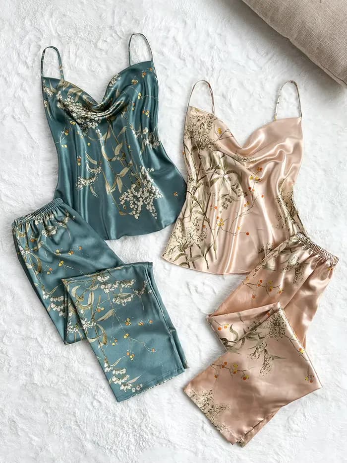 Ensemble pyjama élégant 4 pièces à imprimé cerises pour femme