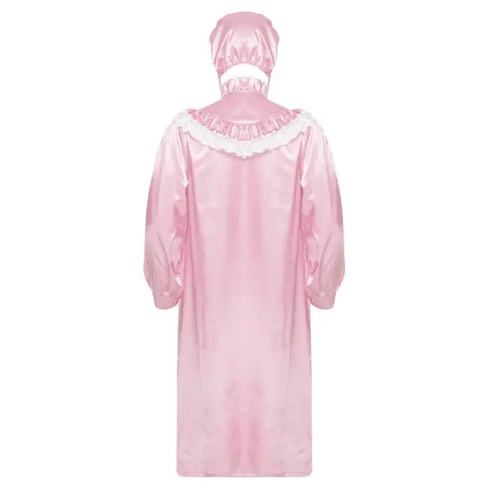 Pyjama victorien pour hommes, ensemble chemise de nuit avec chapeau, à volants et bordure en dentelle, manches longues, fermeture éclair sur le devant, robe de nuit satinée