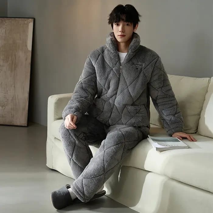 Épais chaud hiver Couple pyjamas ensemble 3 couches pince coton pyjamas décontracté doux M-3XL amoureux Homewear vêtements