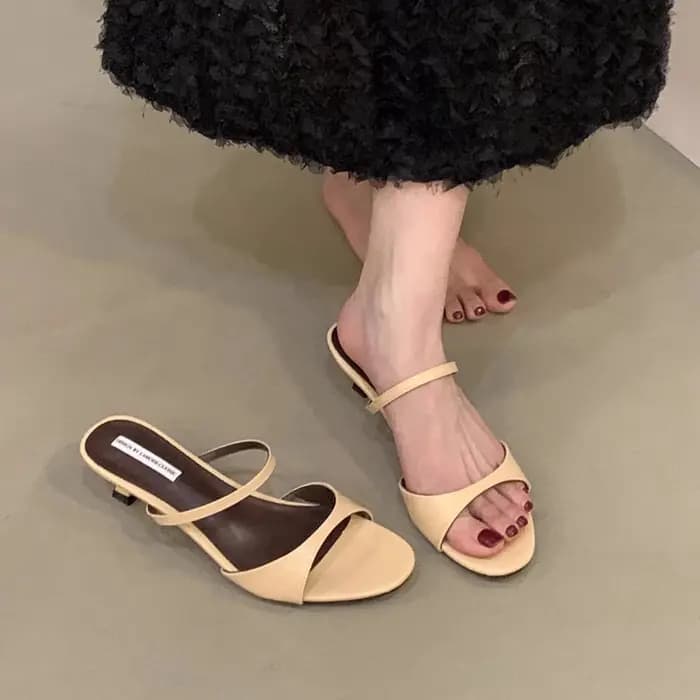 SUOJIALUN 2025 été nouvelle marque femmes pantoufle mode peu profond sans lacet bout ouvert dames diapositives mince talon bas robe pompes chaussures