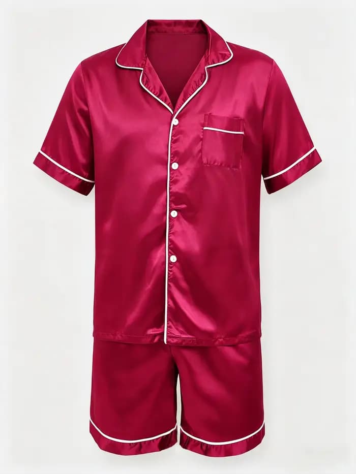 Ensemble de pyjama pour homme, ensemble de vêtements de nuit d'été, pyjama luxueux en satin avec hau
