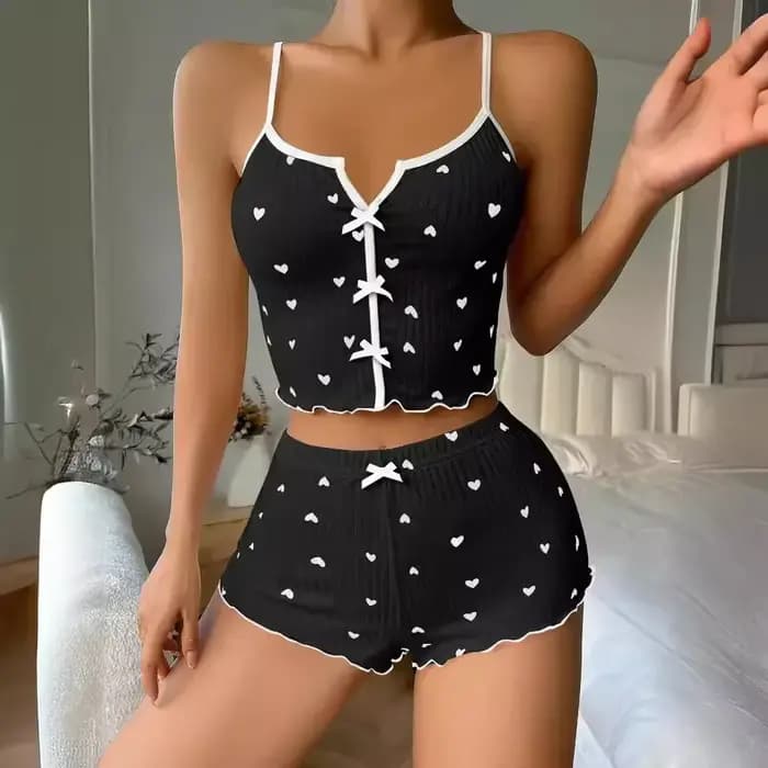 Ensemble haut et short à imprimé cœur pour femmes