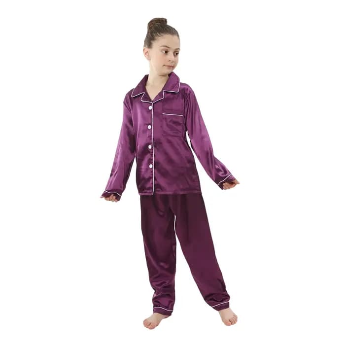 Ensemble pyjama en Satin quatre saisons pour adolescents, vêtements de maison pour enfants, vêtements de détente pour garçons et filles, vêtements de nuit pour bébés de 2 à 13 ans