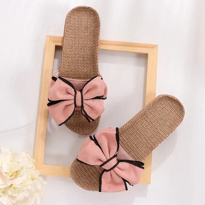 Mntrerm 2024 nouvelles espadrilles décontractées pour la maison pantoufles été nœud-noeud doux sol femme chaussures plates d'intérieur mignon lin pantoufle Terlik