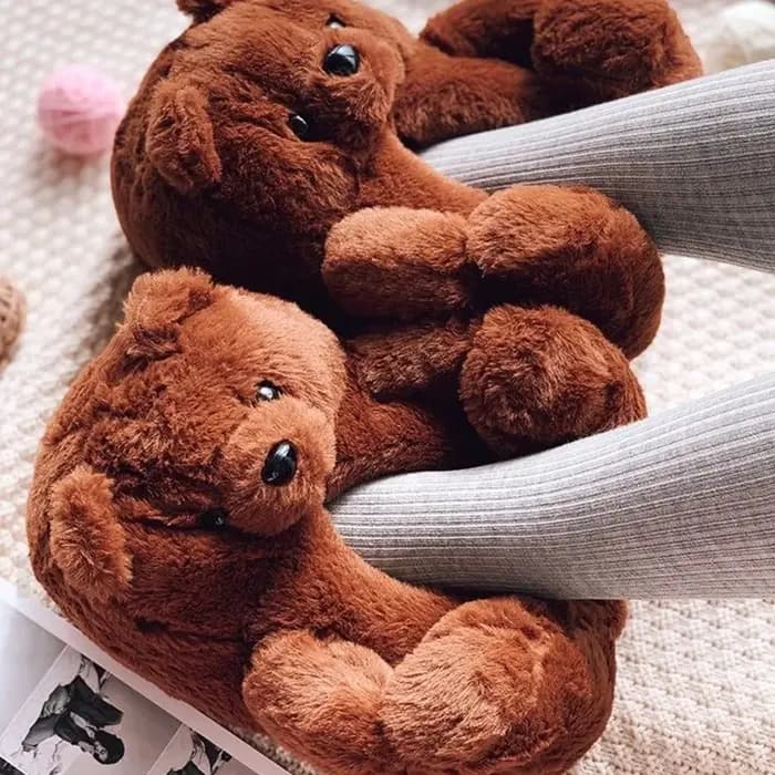 Pantoufles d'hiver en peluche ours en peluche mignonnes