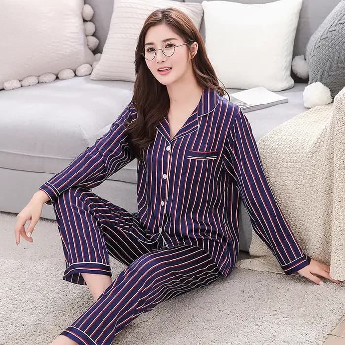 Pyjama à rayures verticales pour femmes, ensemble ample de loisirs, printemps