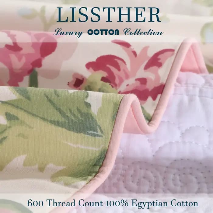 Ensemble de housses de sport en coton égyptien, sans noyau, fleuri, rose et vert, shabby chic, doux