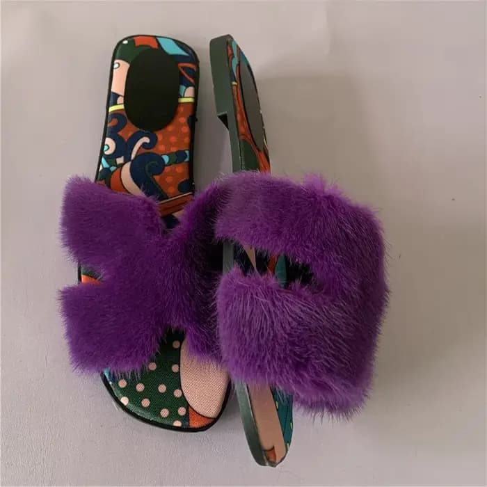 Chaussons moelleux en vraie fourrure de vison pour femme