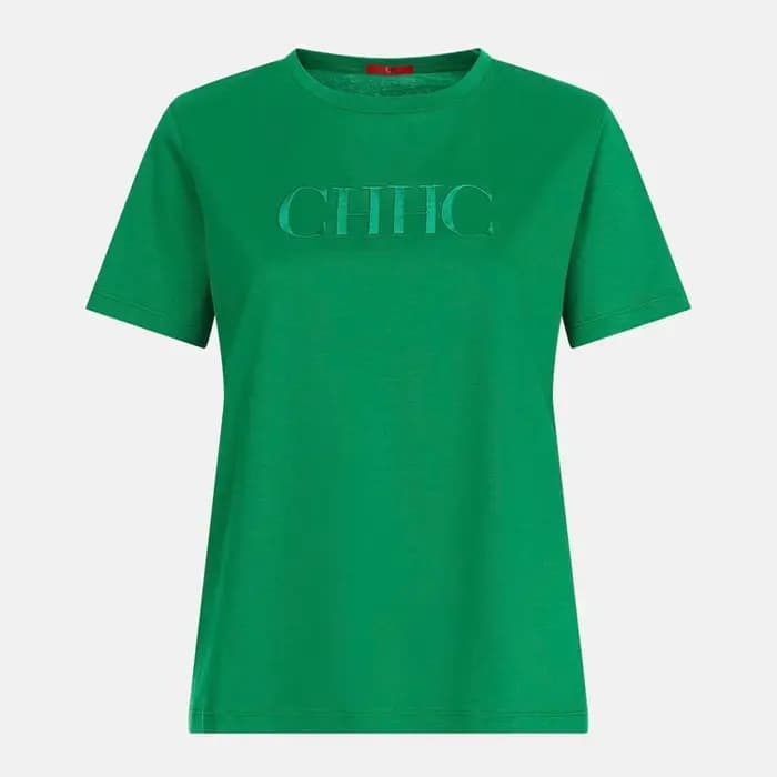 T-shirt décontracté à col rond pour femme CH avec logo brodé CHHC