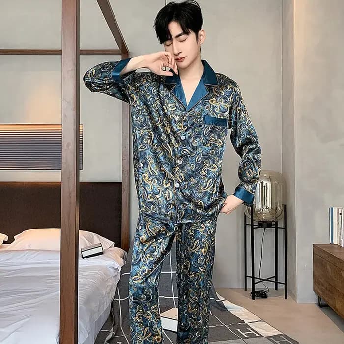 Manches longues hommes tache soie pyjama ensembles