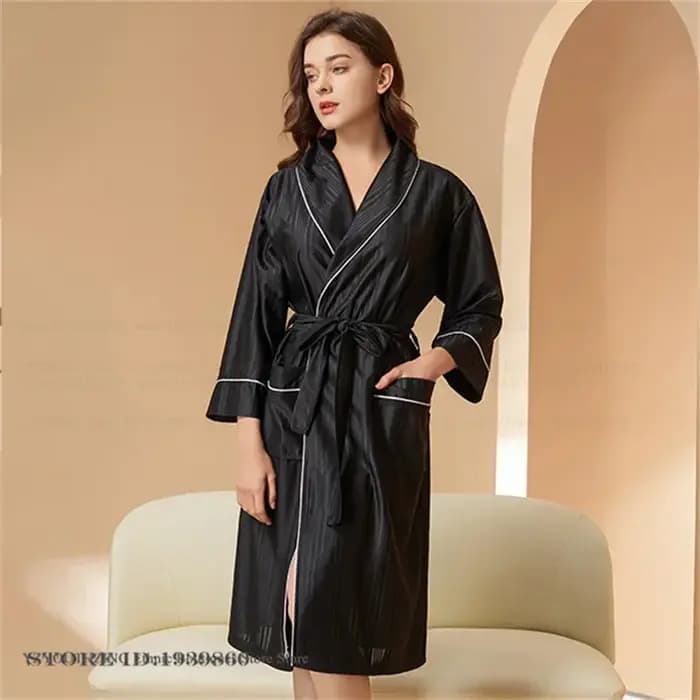 Coupe Robe à manches longues printemps automne peignoir Kimono Robe vêtements de salon vêtements de nuit de luxe décontracté Homewear vêtements de nuit avec poche