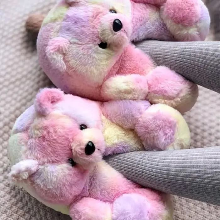 Pantoufles d'hiver en peluche ours en peluche mignon, chaussures de sol d'intérieur amusantes à talo