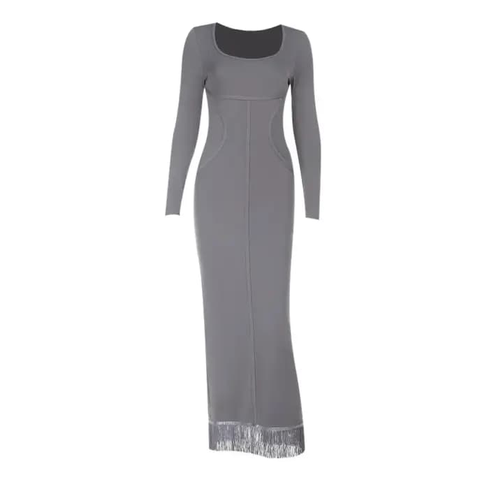 2025 nouveau Vintage Sexy col rond Robe mince femmes mode solide à manches longues taille haute hanche poche robes été