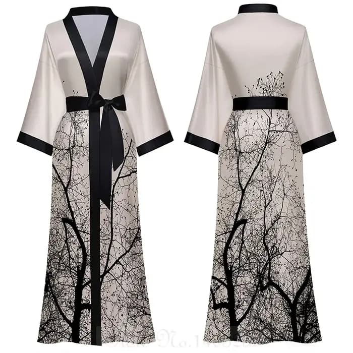 Style chinois imprimé femmes longue Robe chemise de nuit rétro Satin vêtements