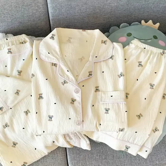 Pyjama coréen style ours en peluche à volants en forme de cœur pour femme
