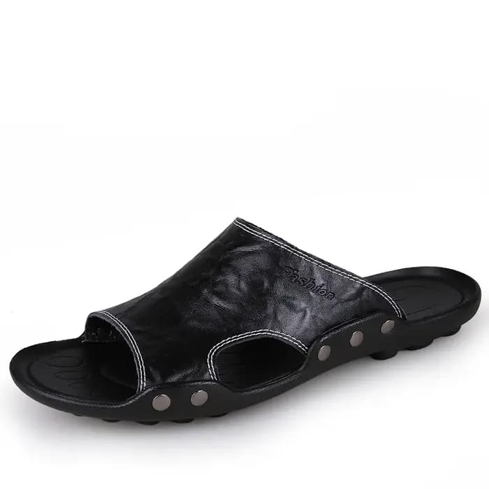 Pantoufles en cuir véritable pour hommes, de haute qualité, marque de luxe, nouvelles chaussures pla