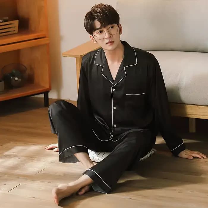Hommes pyjamas ensemble hiver vêtements de nuit pour homme chemise à manches longues Pijama mâle soie Satin dormir