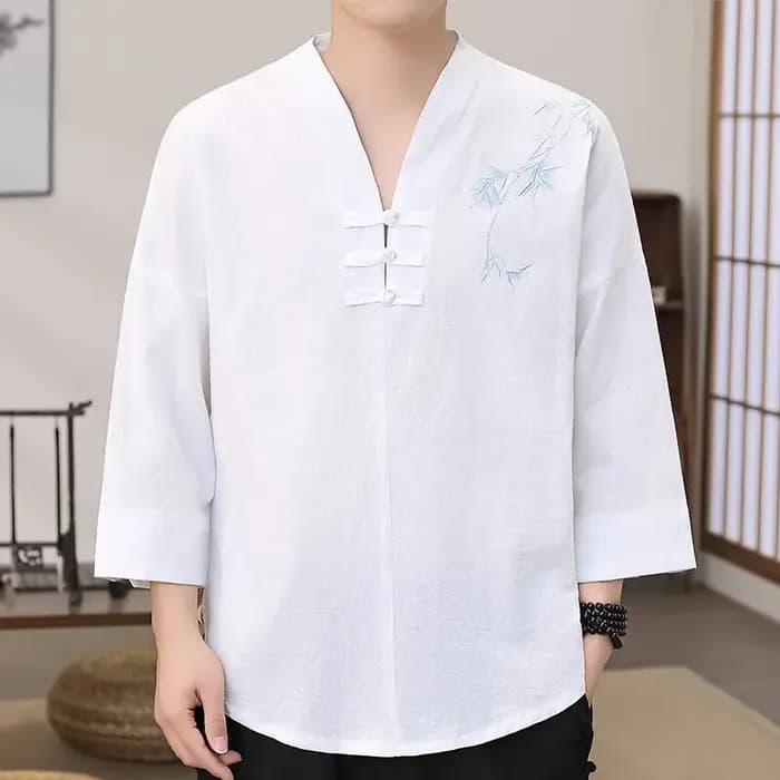 Robe Zen brodée de feuilles de bambou pour hommes, coupe ample, élégante, traditionnelle chinoise, Kung Fu, méditation, vêtements élégants respirants